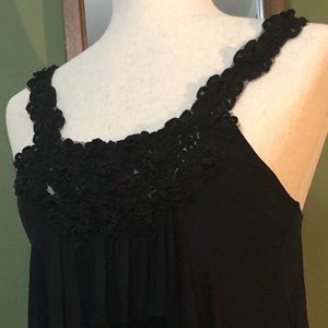 small black tank with floral appliqué